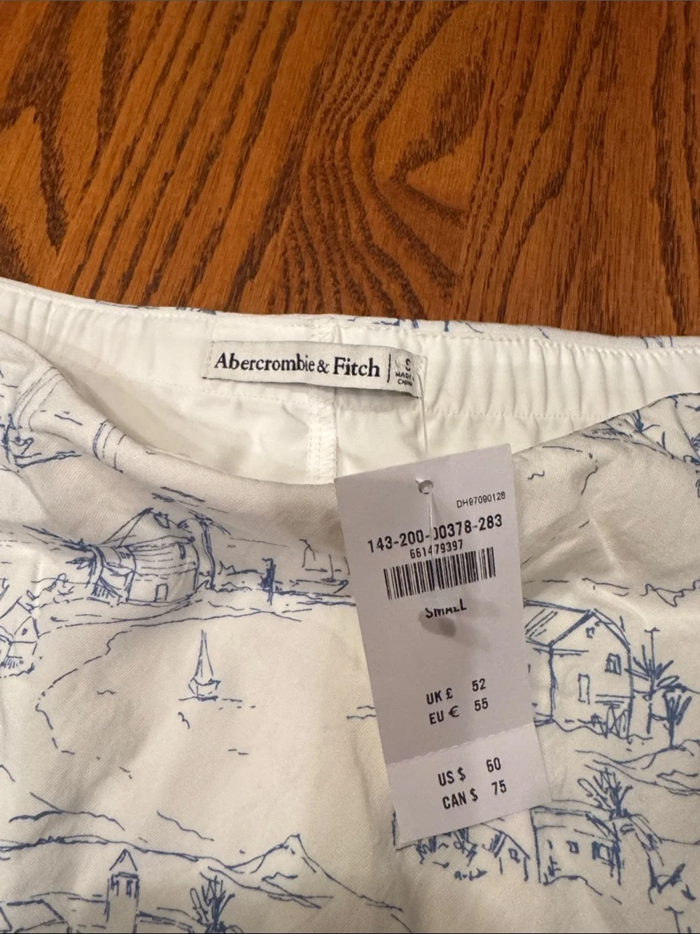 Abercrombie & Fitch White Mini Skirt with Blue Coastal Print